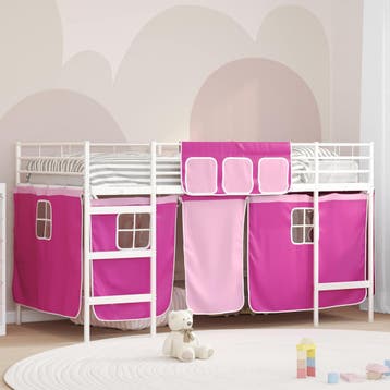 vidaXL Bunkbed voor kinderen met gordijnen Wit en roze 80 x, Verzenden