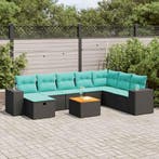 vidaXL 9-delige Loungeset met kussens poly rattan zwart, Verzenden, Loungeset