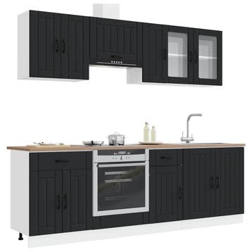 vidaXL 8-delige Keukenkastenset Kalmar bewerkt hout zwart, Verzenden, Nieuw