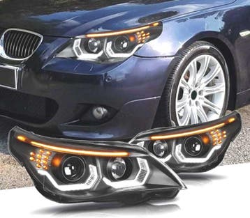 PHARES BMW E60 E61 03-07 ANGEL EYES LED U HALO FOND NOIR, Verzenden