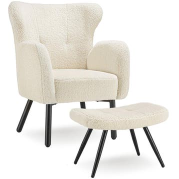 Fauteuil met voetenbankje Vänersborg Bouclé, dikke vulling, Verzenden, Nieuw