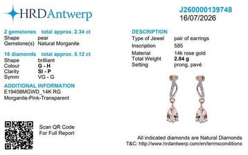 Oorbellen - 14 karaat Roségoud - 2.46ct. tw. Morganiet -, Nieuw