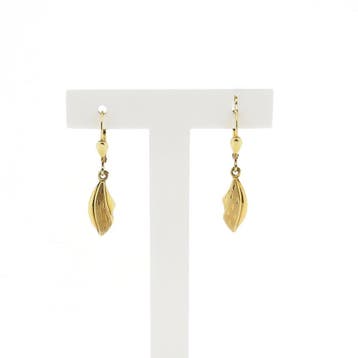 Gouden oorhangers met gravures (Oorbellen), Handtassen en Accessoires, Oorbellen, Ophalen of Verzenden, Gebruikt, Goud, Goud