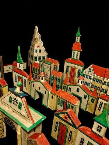 Erzgebirge - Speelgoed Wooden toy town set - 1850-1900 -