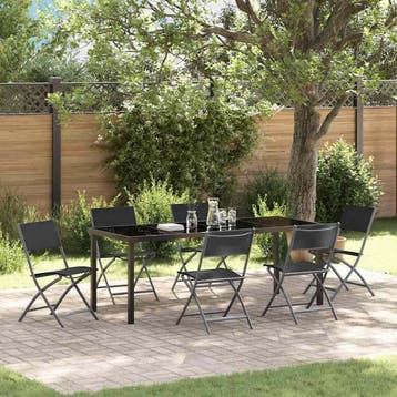vidaXL Tuin Eettafel Set 7 pcs Zwart Gepoedercoat staal, Verzenden, Nieuw