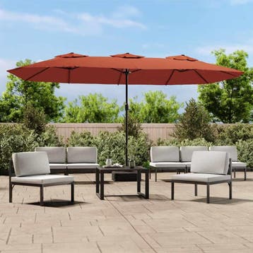 vidaXL Parasol dubbel dak 449x265 cm terracottakleurig, Verzenden, Nieuw