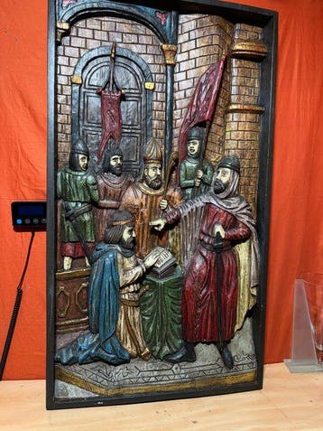 Reliëf, Bas relief sculpture - 99 cm - Hout - 1970