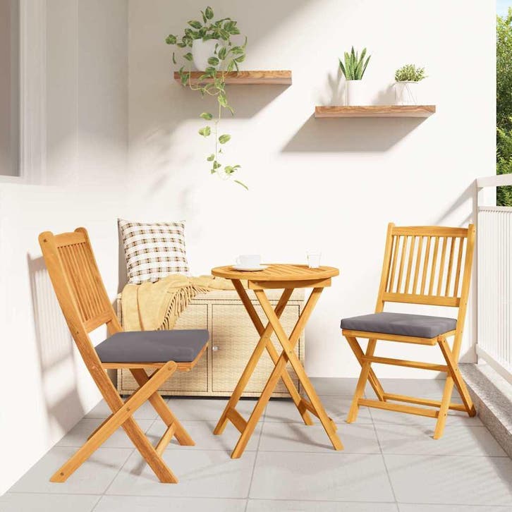 vidaXL Vouwstoel met kussen 2 pcs Bruin Massief acaciahout, Tuin en Terras, Tuinstoelen, Nieuw, Verzenden