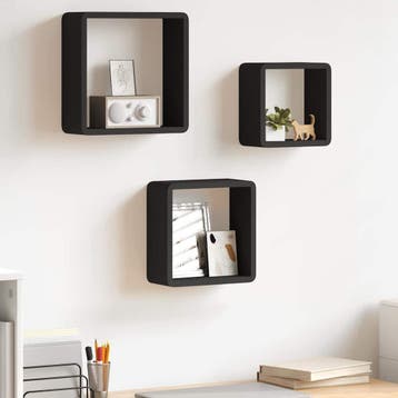 vidaXL Wandschappen kubus 3 st MDF zwart, Verzenden, Nieuw