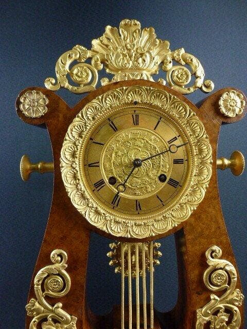 Lierklok - Hout, Messing - 1800-1850, Antiek en Kunst, Antiek | Klokken
