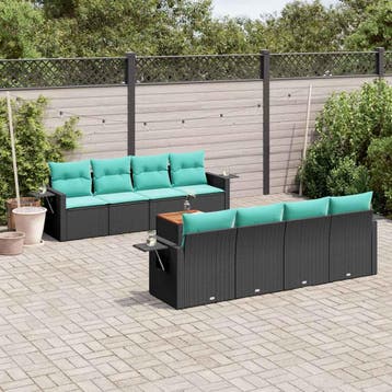 vidaXL 9-delige tuinbankset met kussens van zwart polyrotan, Verzenden