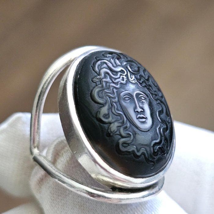 Zilver, Grand Tour-geïnspireerde Griekse mythologie Medusa, Antiek en Kunst, Antiek | Overige Antiek