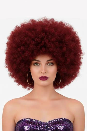 KIMU® Pruik Afro Donkerrood Disco met Gratis 2x Haarnetje Ro, Ophalen of Verzenden, Nieuw