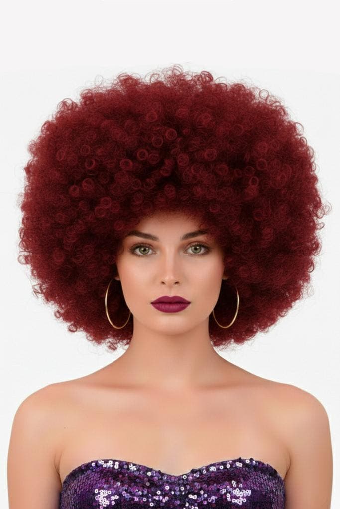 Pruik Afro Donkerrood Disco met Gratis 2x Haarnetje Rode Afr, Kleding | Dames, Carnavalskleding en Feestkleding, Nieuw, Ophalen of Verzenden