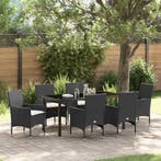 vidaXL Tuin Eettafel Set met kussen 7 pcs Zwart poly rattan, Verzenden