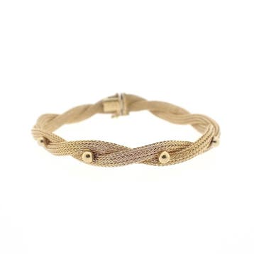 Vintage gouden gevlochten vossenstaart schakelarmband, Ophalen of Verzenden, Gebruikt, Goud, Goud