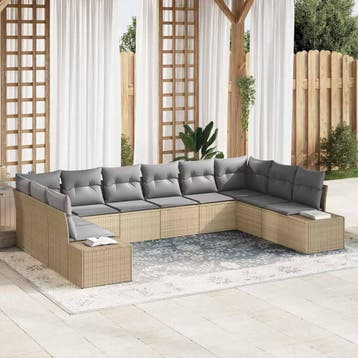 vidaXL Tuinbank Set 10 st 9-Aantal zitplaatsen Beige en, Verzenden, Nieuw