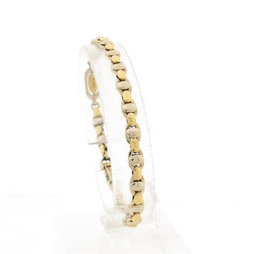 Bicolor gouden fantasieschakel armband (Schakelarmband), Ophalen of Verzenden, Gebruikt, Goud, Goud