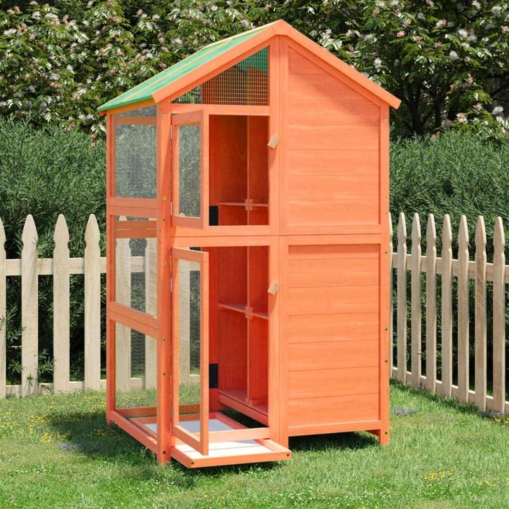 vidaXL Volière 97x81x152 cm massief grenenhout bruin, Animaux & Accessoires, Oiseaux | Accessoires, Envoi