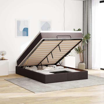 vidaXL Ottoman bed met matras 140x200cm stof donkerbruin, Verzenden