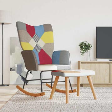 vidaXL Schommelstoel met voetenbank patchwork stof, Verzenden