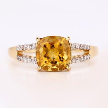 Ring - 14 karaat Geel goud - 1.69ct. tw. Heliodoor - Diamant