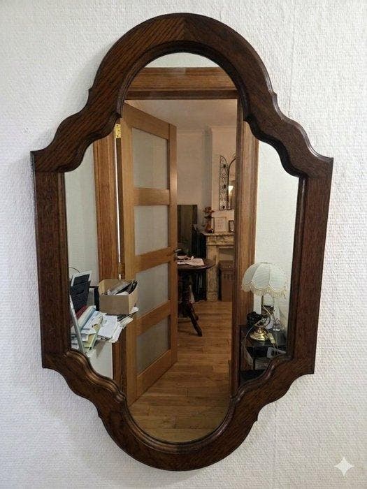 Mirodan - Miroir mural- Duplex ( patented) - Bois, Verre -, Antiquités & Art, Curiosités & Brocante