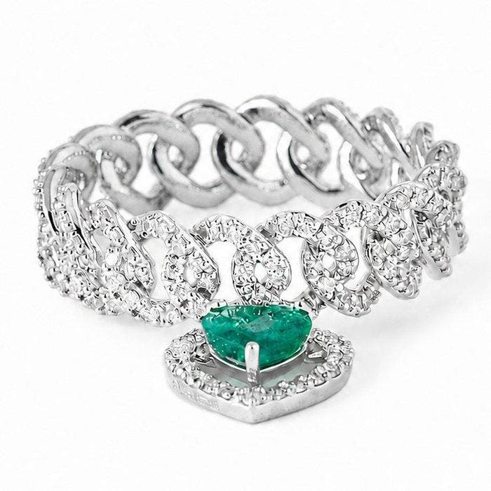 Statement ring - 14 karaat Witgoud - 1.18ct. tw. Smaragd -, Bijoux, Sacs & Beauté, Bijoux anciens