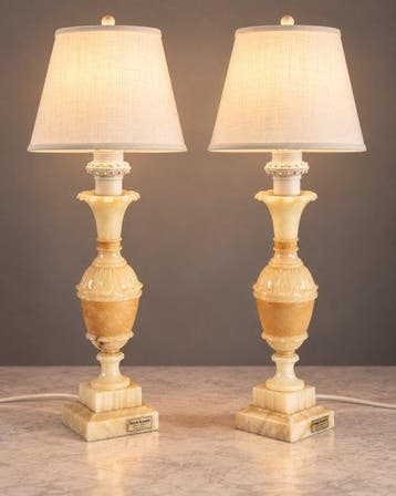 Lamp - alabaster - Twee Italiaanse lampvoeten, Antiek en Kunst