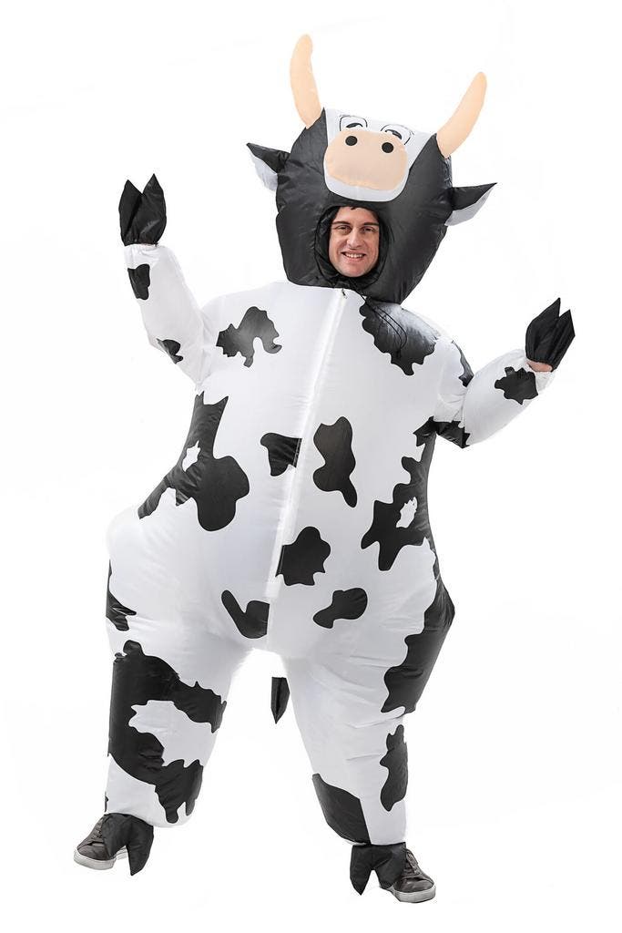 KIMU® Opblaas Kostuum Koe Opblaasbaar Pak Koeienpak Mascotte, Kleding | Heren, Carnavalskleding en Feestkleding, Nieuw, Ophalen of Verzenden
