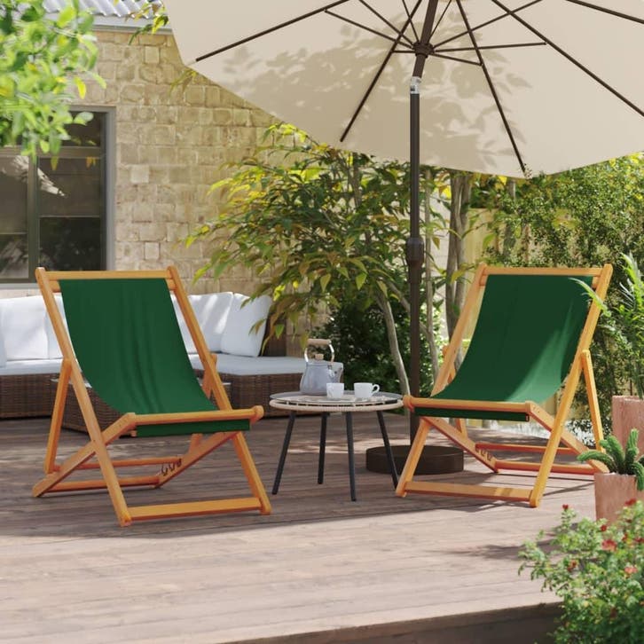 vidaXL Strandstoelen 2 st inklapbaar stof groen, Tuin en Terras, Tuinstoelen, Nieuw, Verzenden