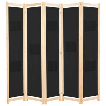 vidaXL Kamerscherm met 5 panelen 200x170x4 cm stof zwart, Verzenden, Nieuw
