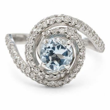Zonder minimumprijs - Ring Zilver - 1.27ct. tw. Aquamarijn -, Nieuw