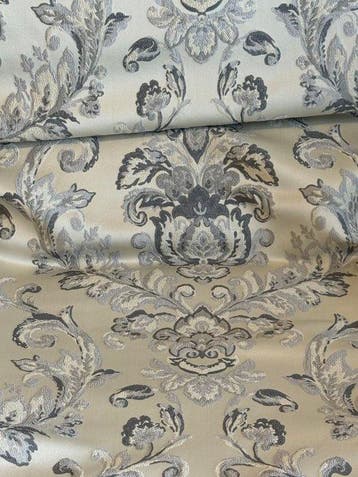 Exclusieve lampasso-stof GCFabrics – Damastpatroon Grijs, Antiek en Kunst