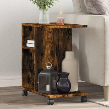 vidaXL Bijzettafel met wieltjes 50x30x55 cm hout gerookt, Huis en Inrichting, Tafels | Bijzettafels, Verzenden, Nieuw
