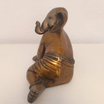 Grote bronzen olifantfiguur met Om-teken – India – massief