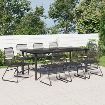 vidaXL 9-delige Tuinset PVC-rattan zwart, Tuin en Terras, Verzenden, Nieuw, Tuinset