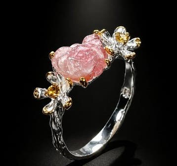 925 zilver, toermalijn, citrien - Ring, Verzamelen, Mineralen en Fossielen