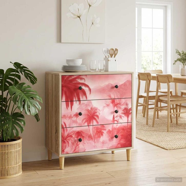 vidaXL Ladekast AACHEN Roze palmboom print 66 x 36,5 x 75 cm, Maison & Meubles, Armoires | Autre, Envoi