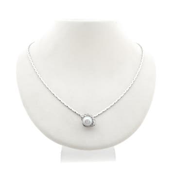 Witgouden collier met Tahiti parel en diamanten; 0,35 ct., Ophalen of Verzenden