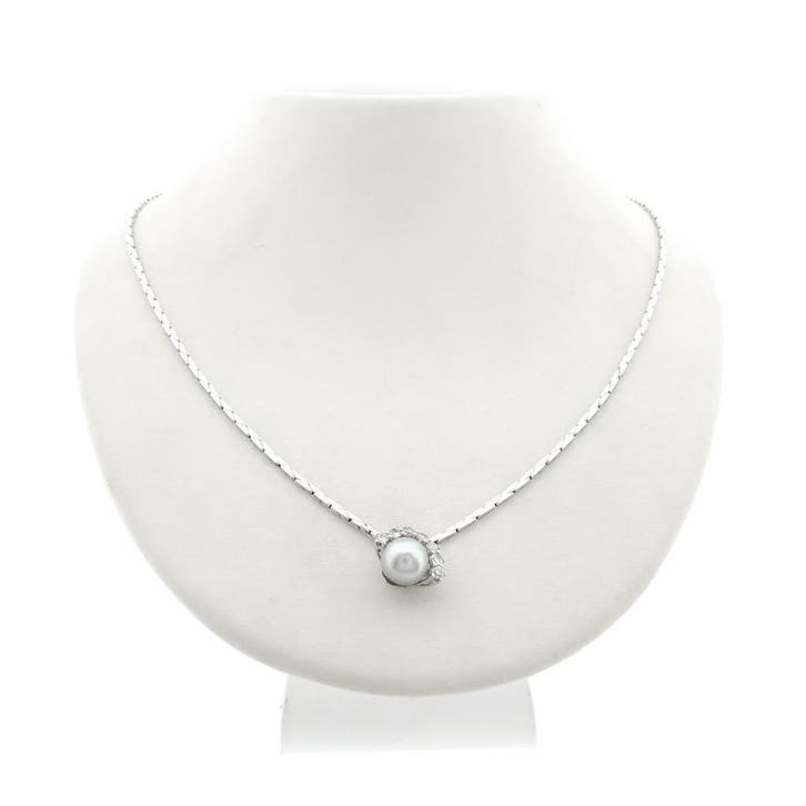 Witgouden collier met Tahiti parel en diamanten; 0,35 ct., Bijoux, Sacs & Beauté, Colliers, Enlèvement ou Envoi