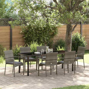 vidaXL Tuin Eettafel Set 7 st Grijs poly rattan, Verzenden