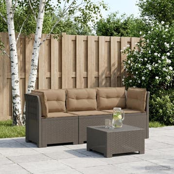 vidaXL 3-Zits Tu bank met Kussens Rattan Look PP Lichtgrijs, Verzenden