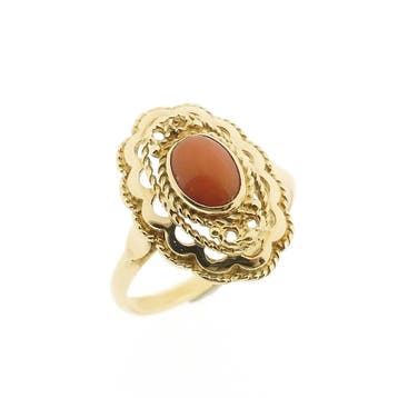 Antiek gouden ring met bloedkoraal, Ophalen of Verzenden