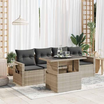 vidaXL 5-delige Loungeset met kussens poly rattan lichtgrijs, Verzenden, Nieuw, Loungeset