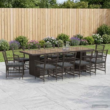 vidaXL Buiten Eettafel Set 11 st Zwart poly rattan, Verzenden