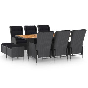 vidaXL 9-delige Tuinset met kussens poly rattan donkergrijs, Verzenden, Nieuw, Tuinset