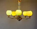 Kroonluchter - Messing frame, opaline glazen kappen - Art