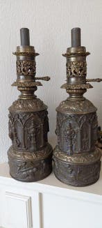 Paar antieke religieuze (altaar) olielampen - 41 cm (2) -, Antiek en Kunst