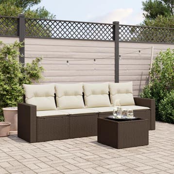 vidaXL 5-delige Loungeset met kussens poly rattan bruin, Verzenden, Nieuw, Loungeset